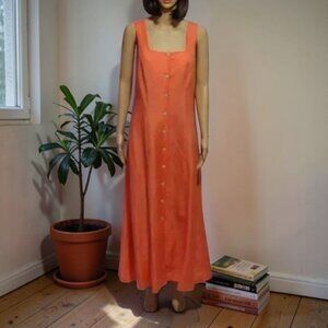 Chadwicks Linen Dress Tangerine Button Down Cross Back Rockabilly Size 8